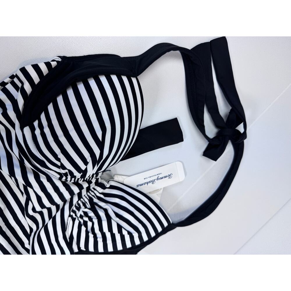Tommy Bahama Little Stripe Halter Tankini Swimwear Set Black White Womens XS NWT - Picture 3 of 9
